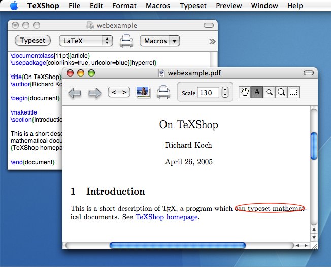 TeXShop UI with an export of a PDF